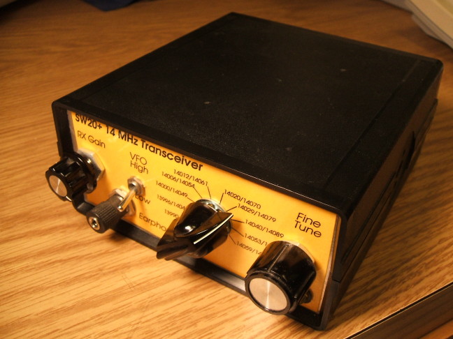 SW20+ 20 meter QRP ham radio transceiver, exterior view.