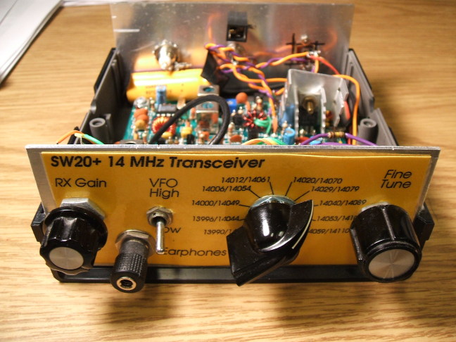 SW20+ 20 meter QRP transceiver, top cover removed.