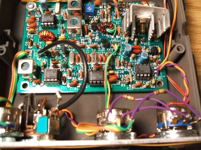 SW20+ 20 meter QRP ham radio transceiver, detailed view of main circuit board.
