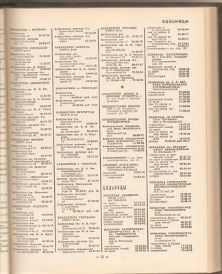 Start of hospital listings in 1970 Leningrad telephone directory.  Hospital of the Scientific Academy of the USSR through October Gynecological Hospital.