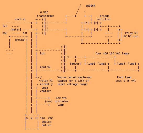 Circuit diagram for steampunk power controller and lamp.