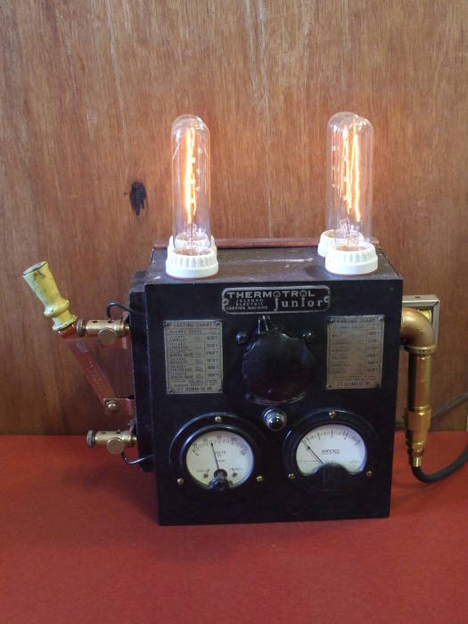 An overly industrial steampunk power controller.