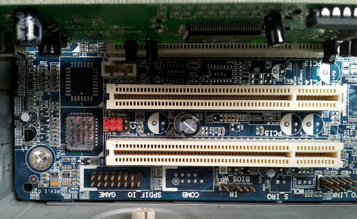 Phoenix BIOS chip on a PC motherboard.