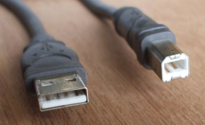 USB cable with Standard A and Standard B connectors.