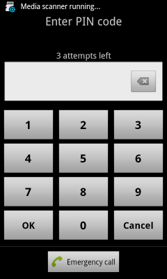 SIM unlock code screen on a Samsung Galaxy S2 smart phone