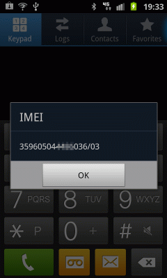 Displaying the IMEI on a Samsung Galaxy S2 smart phone
