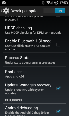 CyanogenMod menu, Settings -- Developer options