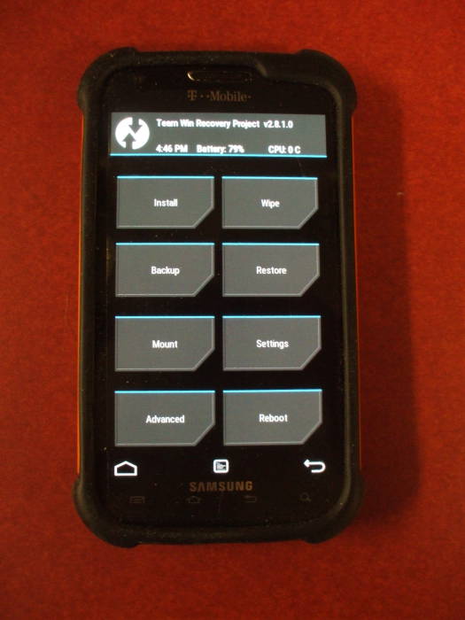 Wipe menu on a Team Win Recovery Project (TWRP) v2.8.1.0 on a T-Mobile SGH-T989 Samsung Galaxy.