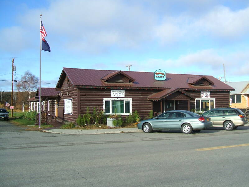 Combination district courthouse and barber shop in Nenana, Alaska, on the Tanana River, between Fairbanks and Denali.