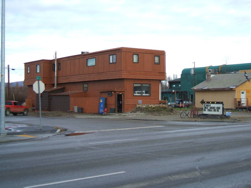The exterior of The Marlin, a small bar and hostel in Fairbanks, Alaska.