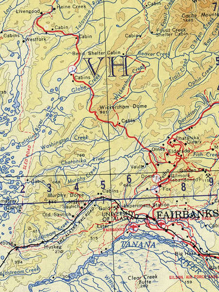 Map of Alaska showing Fairbanks and the road north.