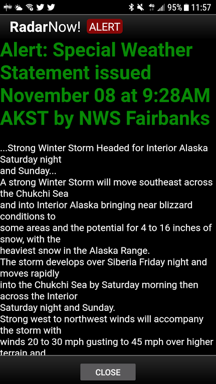 Weather report for Fairbanks, Alaska.