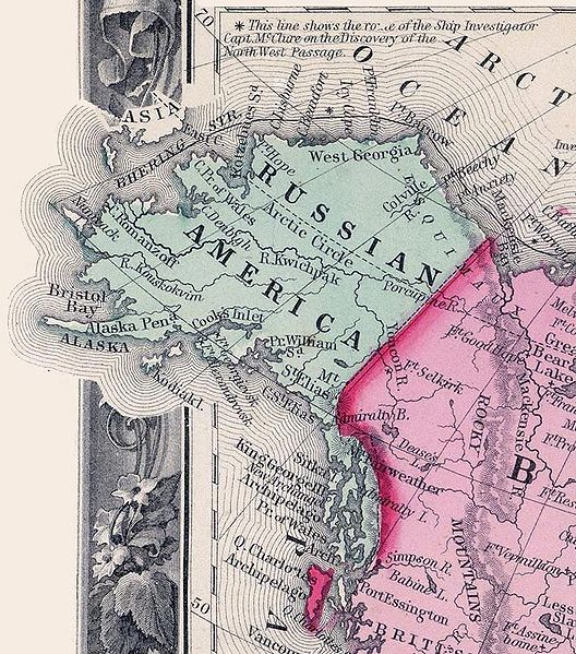 Map of Russian America from an 1860 atlas, from https://commons.wikimedia.org/wiki/File:1860-russian-america.jpg