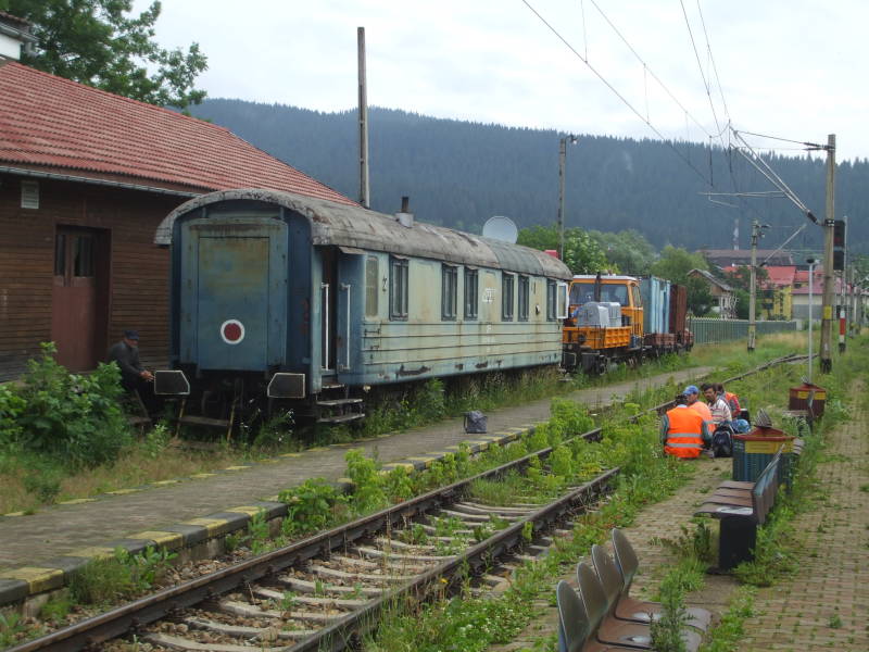 The train station platform in Gura Humorului, Romania.