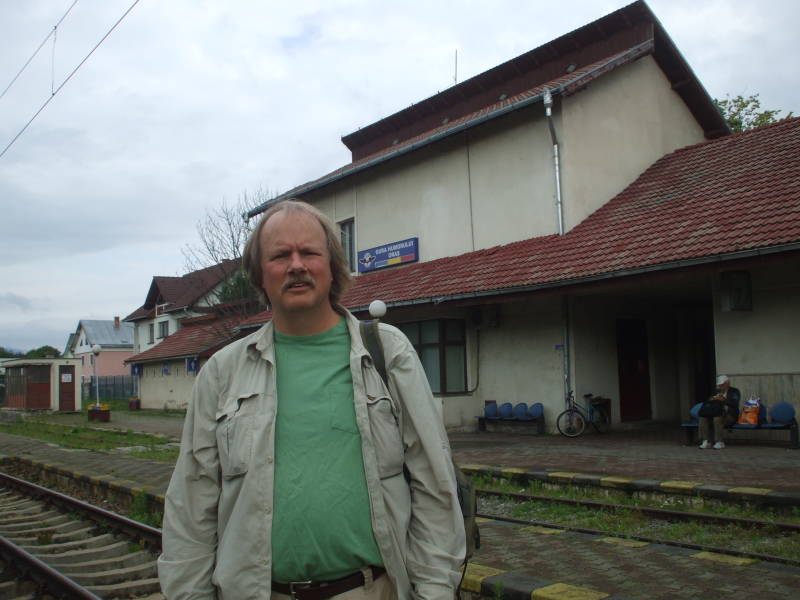 Bob on the train station platform in Gura Humorului, Romania.