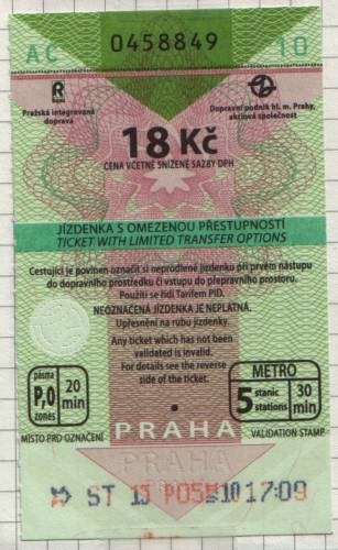 Prague Metro ticket.