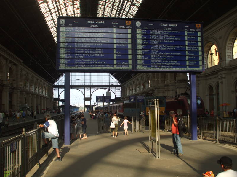 Schedule board and platforms in Budapest Keleti Pu or Eastern Train Station.
