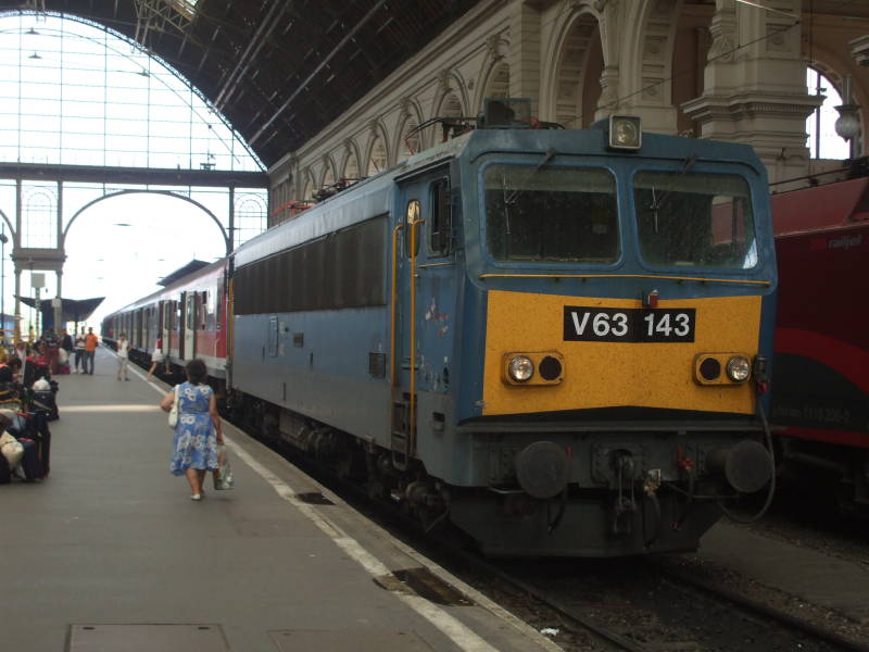 Hungarian locomotive and train in Budapest Keleti Pu or Eastern Train Station.