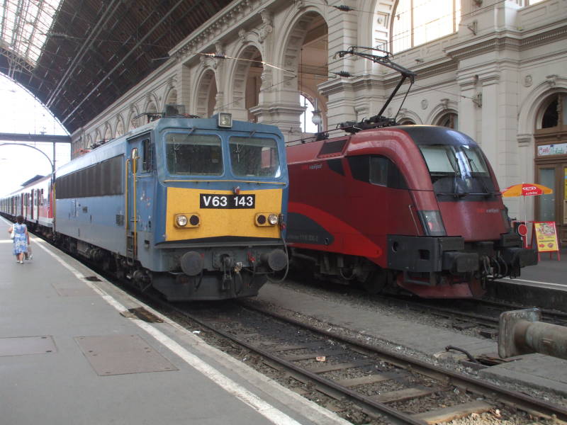Hungarian locomotives in Budapest Keleti Pu or Eastern Train Station.
