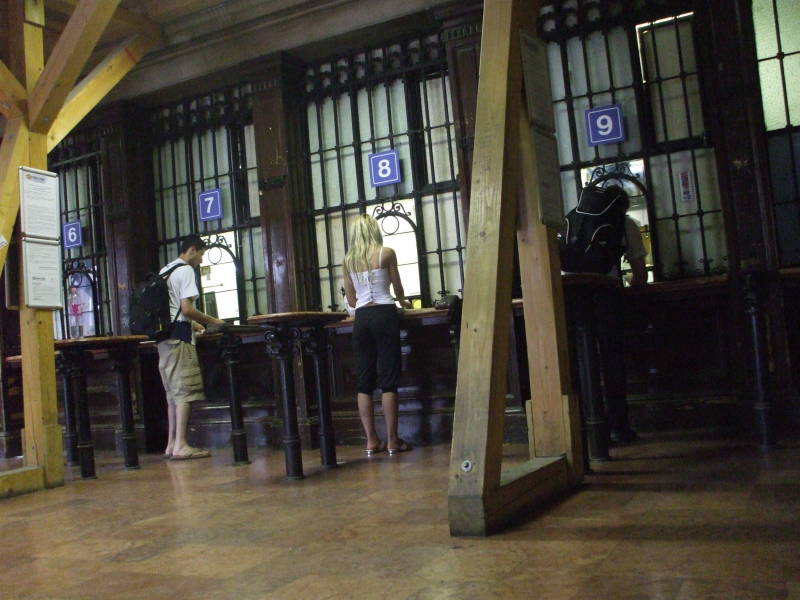 Ticket windows in Budapest Keleti Pu or Eastern Train Station.