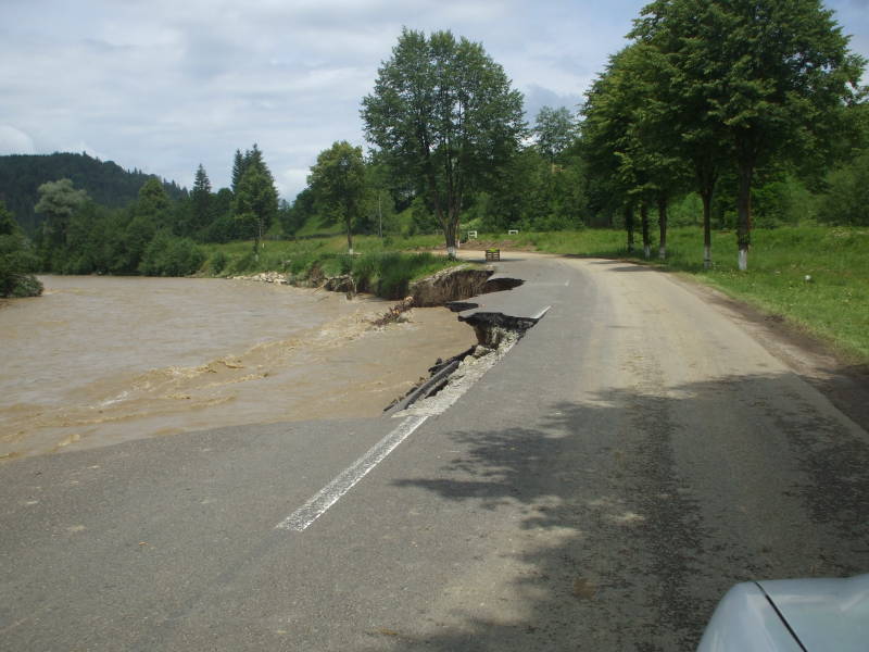 Washed out road in northern Romania.