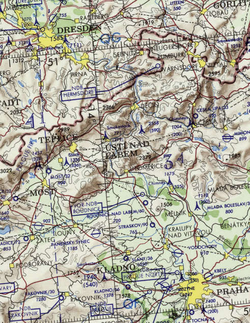 Map of northwestern Czech Republic and eastern Germany.