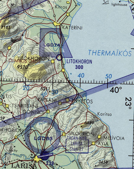 Small area of Operational Navigational Chart ONC G-3 near Larissa in Greece.