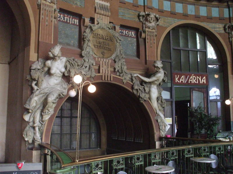 Art Nouveau domed former ticket offices in Praha hlavní nádraží, or Prague Central Station.