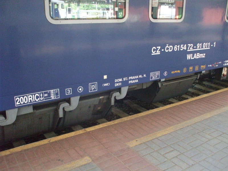 City Night Line train in Praha hlavní nádraží, or Prague Central Station.