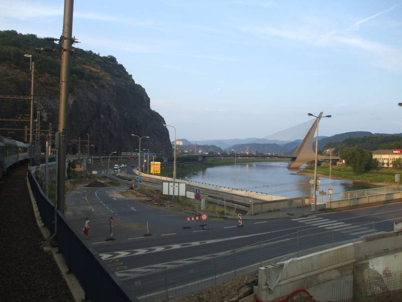 View from the City Night Line train along the Elbe River from Prague to Köln or Cologne and Amsterdam.