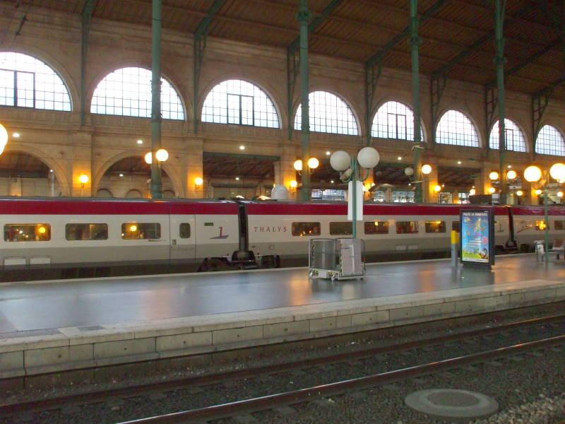 Belgian Thalys high-speed train on the platform in Paris Gare du Nord.