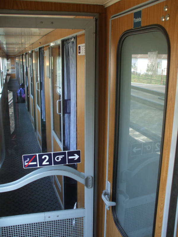 Couchette car passageway on the EuroCity train.