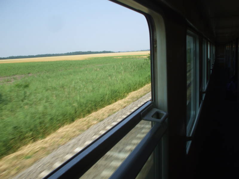Crossing the Hungarian plain on the EuroCity train.