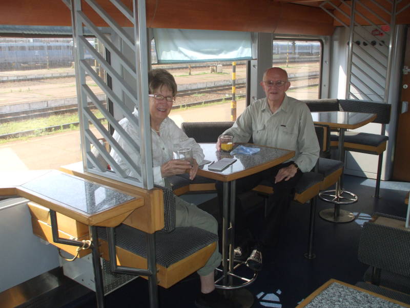 Lounge car on the EuroCity train.