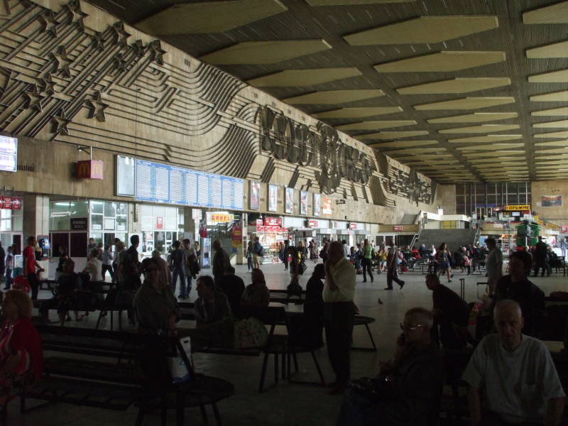 Main lobby area of the Sofia, Bulgaria train station.