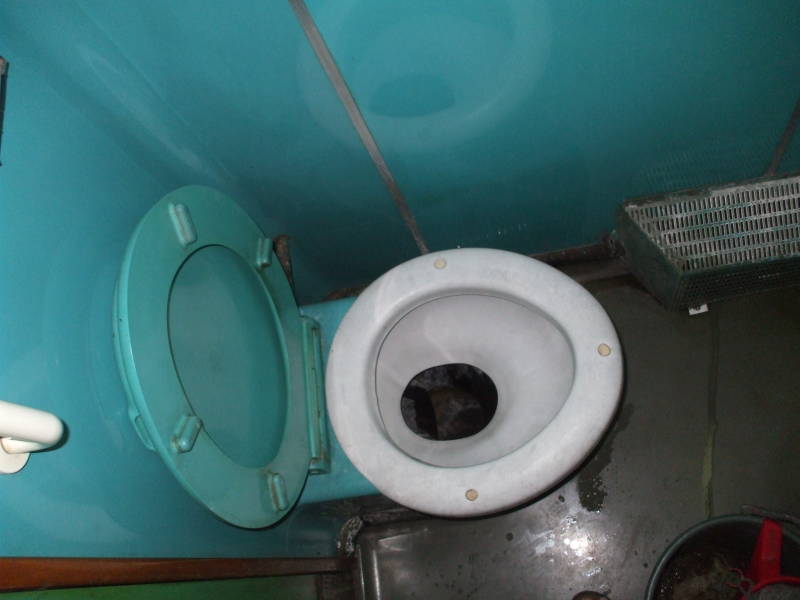 Toilet inside a Bulgarian sleeper or pullman passenger car.