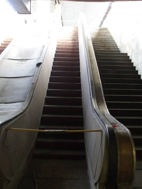 Staircase and escalator at the Sofia train station.