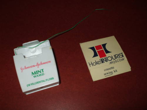 Dental floss and sewing kit from Hotel Intourist in Moscow.