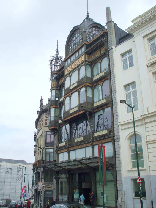 Art Nouveau architecture of the Old England Building on rue Montagne de la Cour near Place Royale in Brussels.