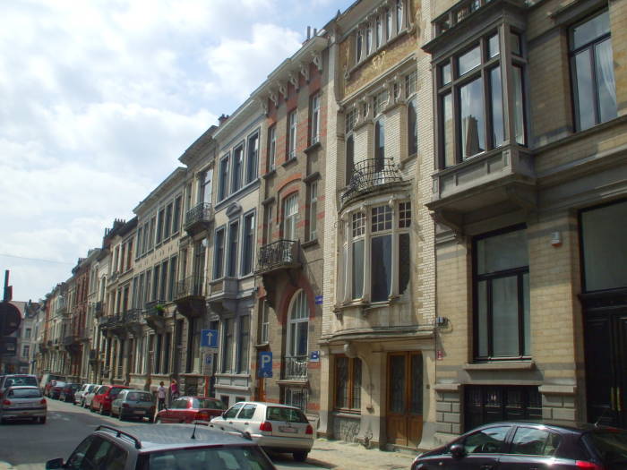 Looking down Rue Faider toward Albert Rosenboom's Art Nouveau design at 10 rue Faider, in Brussels.