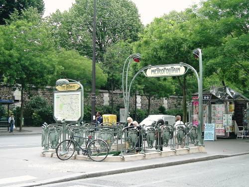 Art Nouveau style Metro entrance in Paris, at Pere Lachaise.