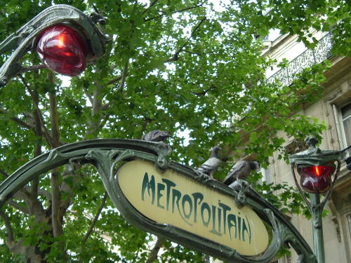 Art Nouveau style Metro entrance in Paris, at St-Michel in the Latin Quarter.