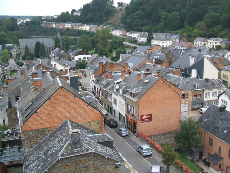 Looking down on the businesses and homes of Houffalize, Belgium.