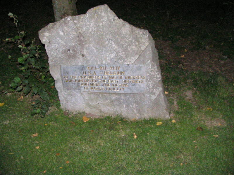 Memorial marker at the site of a Nazi German atrocity outside Malmedy in the Ardennes.