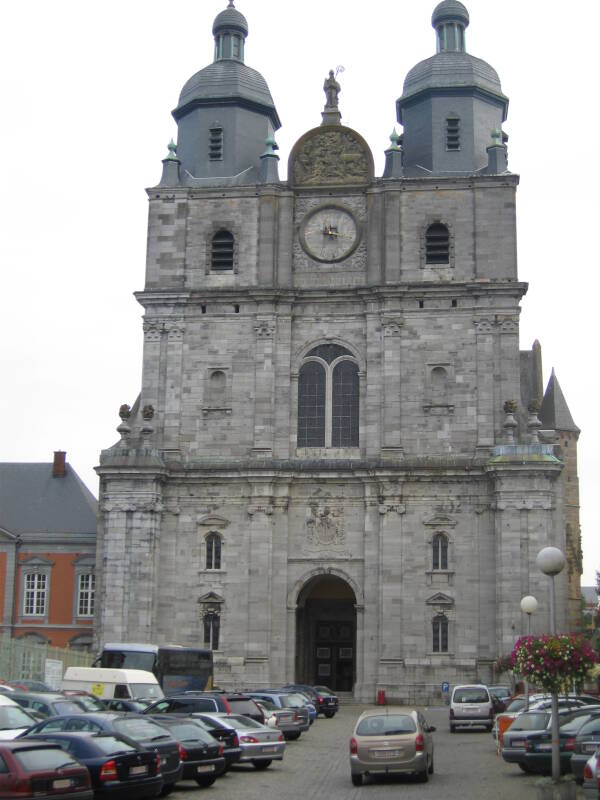 Large cathedral at the center of Saint-Hubert, in the Ardennes Forest in Belgium.