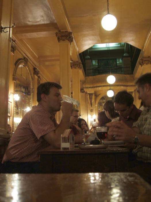 Interior of À la Mort Subite cafe in Brussels.