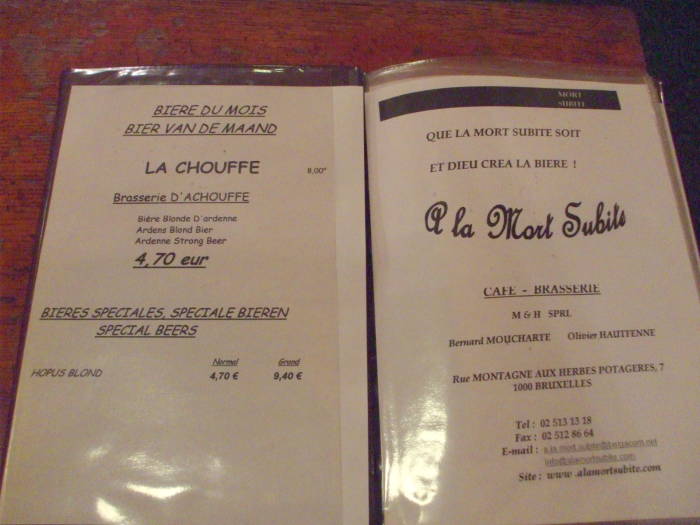 The beer carte at À la Mort Subite cafe in Brussels.