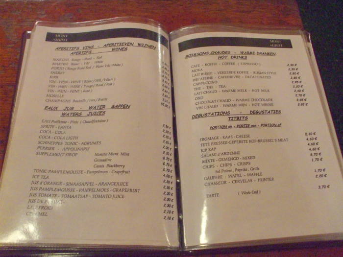 The beer carte at À la Mort Subite cafe in Brussels.