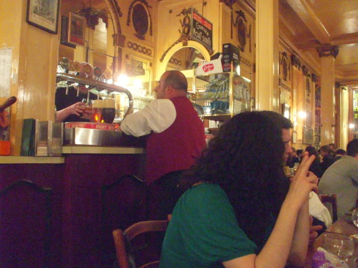 The bar area of À la Mort Subite cafe in Brussels.