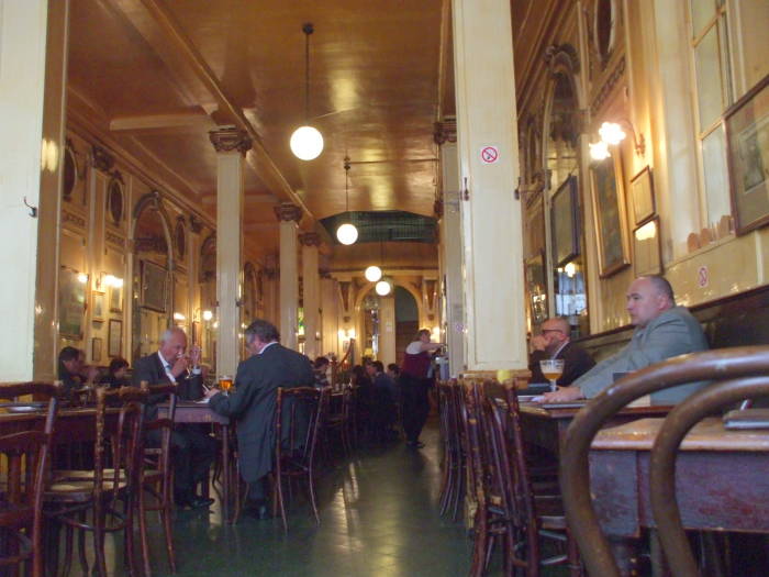 Interior of À la Mort Subite cafe in Brussels.